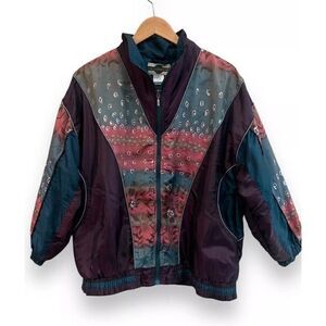 Vintage 80s OutBrook Colorful Green Purple Zip Up Tracksuit Jacket